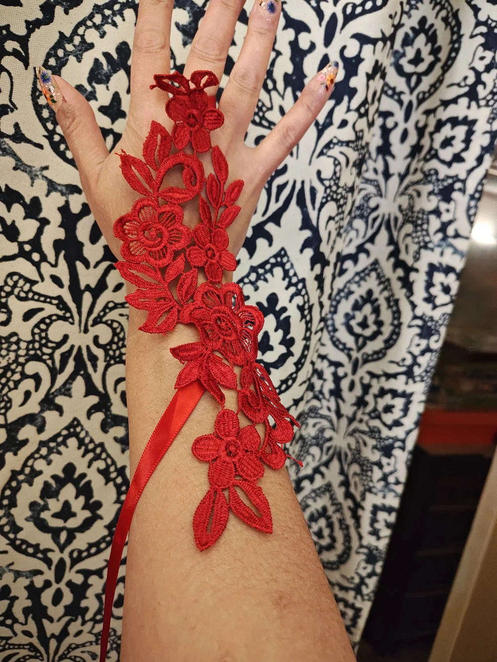 Red Floral Lace For Feet- Women's Accessory